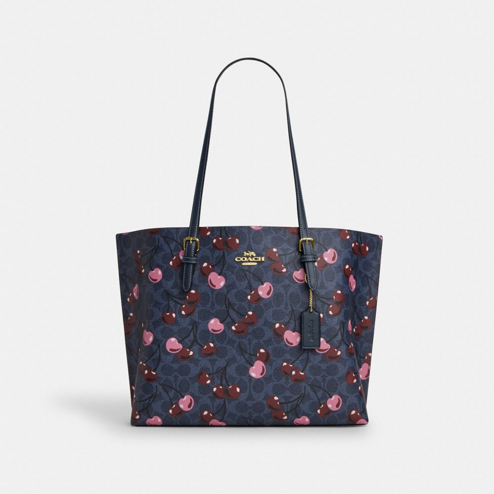 COACH CAA73 Mollie Tote In Signature Canvas With Cherry Print GOLD/DENIM MULTI
