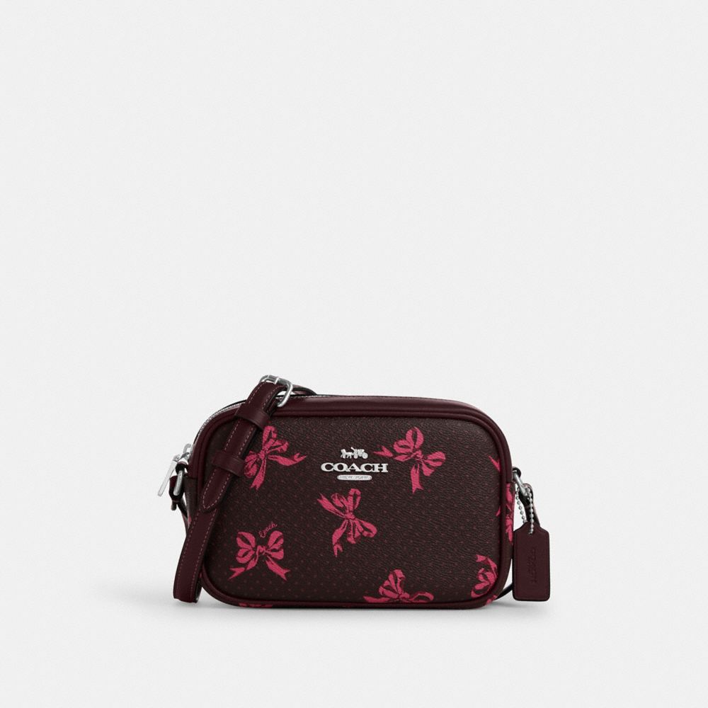 COACH CAA97 Mini Jamie Camera Bag With Bow Print SILVER/MERLOT MULTI