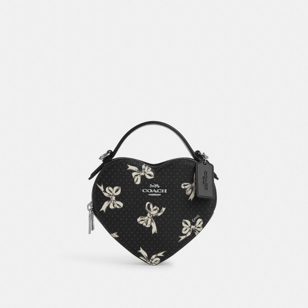 COACH CAA99 Heart Crossbody Bag With Bow Print Silver/Black-Multi