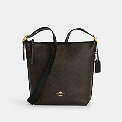 Val Duffle Bag In Signature Canvas - CAB12 - Gold/Walnut/Black