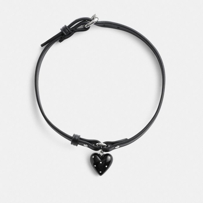 RESIN HEART CHARM LEATHER CHOKER