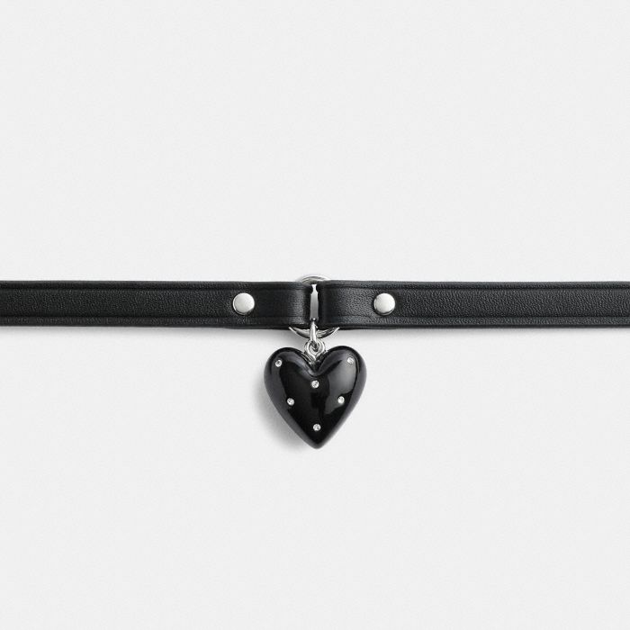 RESIN HEART CHARM LEATHER CHOKER