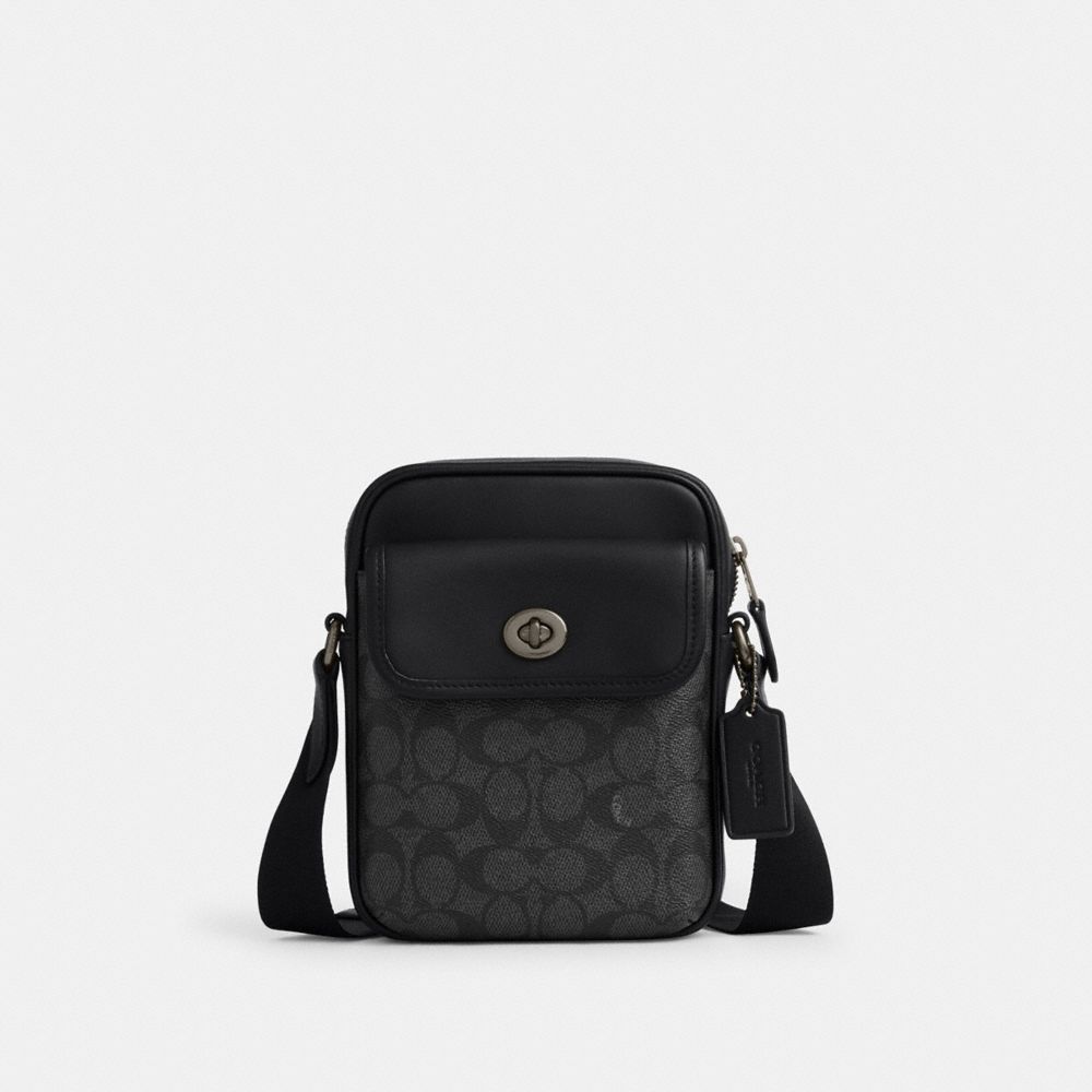 Turnlock Crossbody Bag In Signature Canvas - CAJ30 - Gunmetal/Charcoal/Black