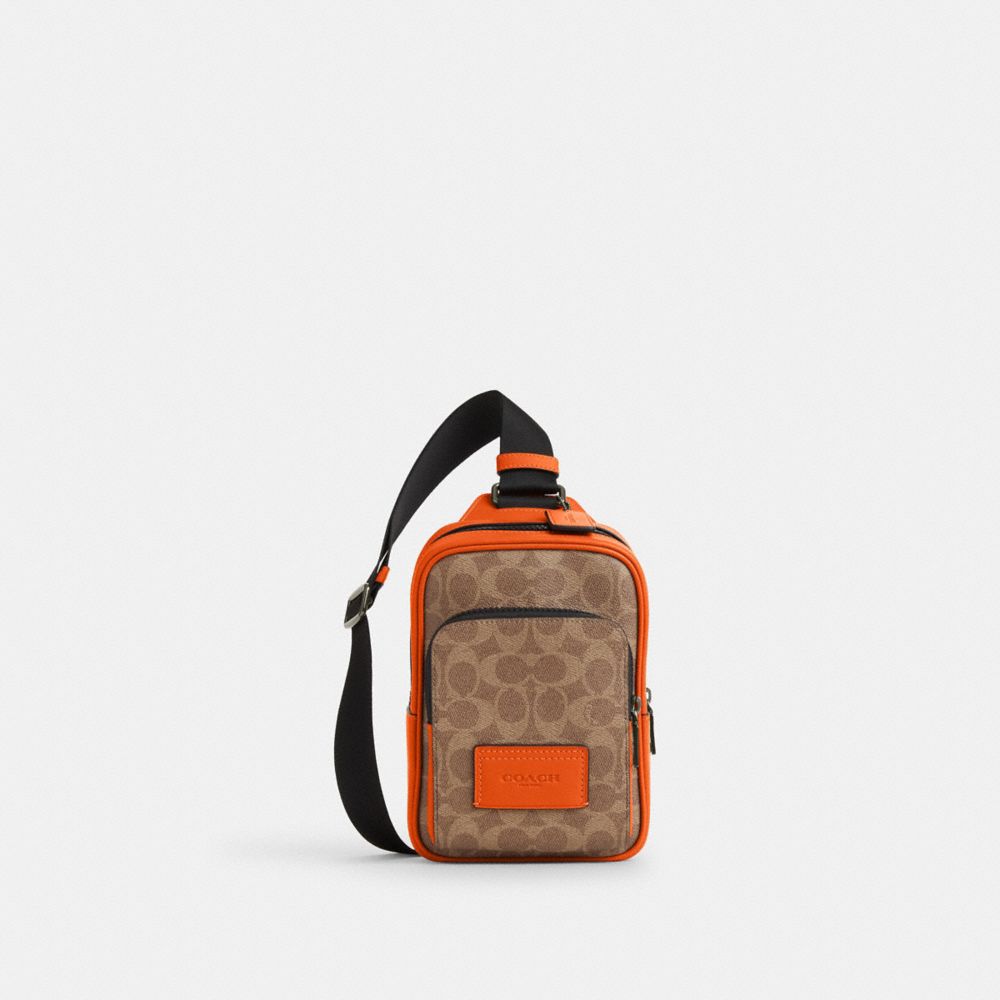 Racer Sling Pack In Colorblock Signature Canvas - CAJ38 - Qb/Tan/Spice Orange