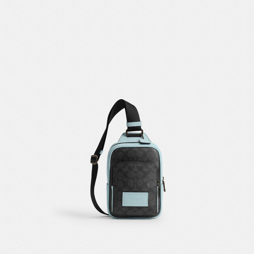 Racer Sling Pack In Colorblock Signature Canvas - CAJ38 - Qb/Charcoal/Light Blue