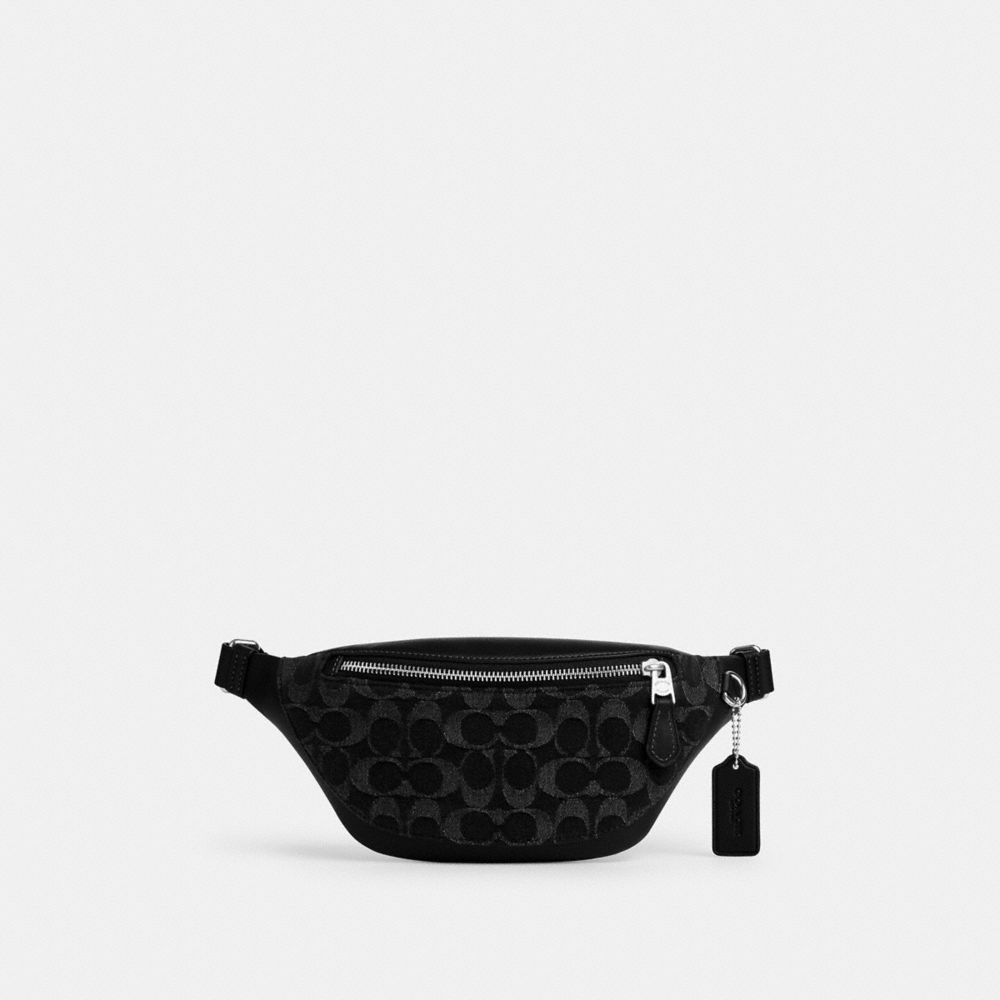 COACH CAJ43 Warren Mini Belt Bag In Signature Denim SILVER/BLACK