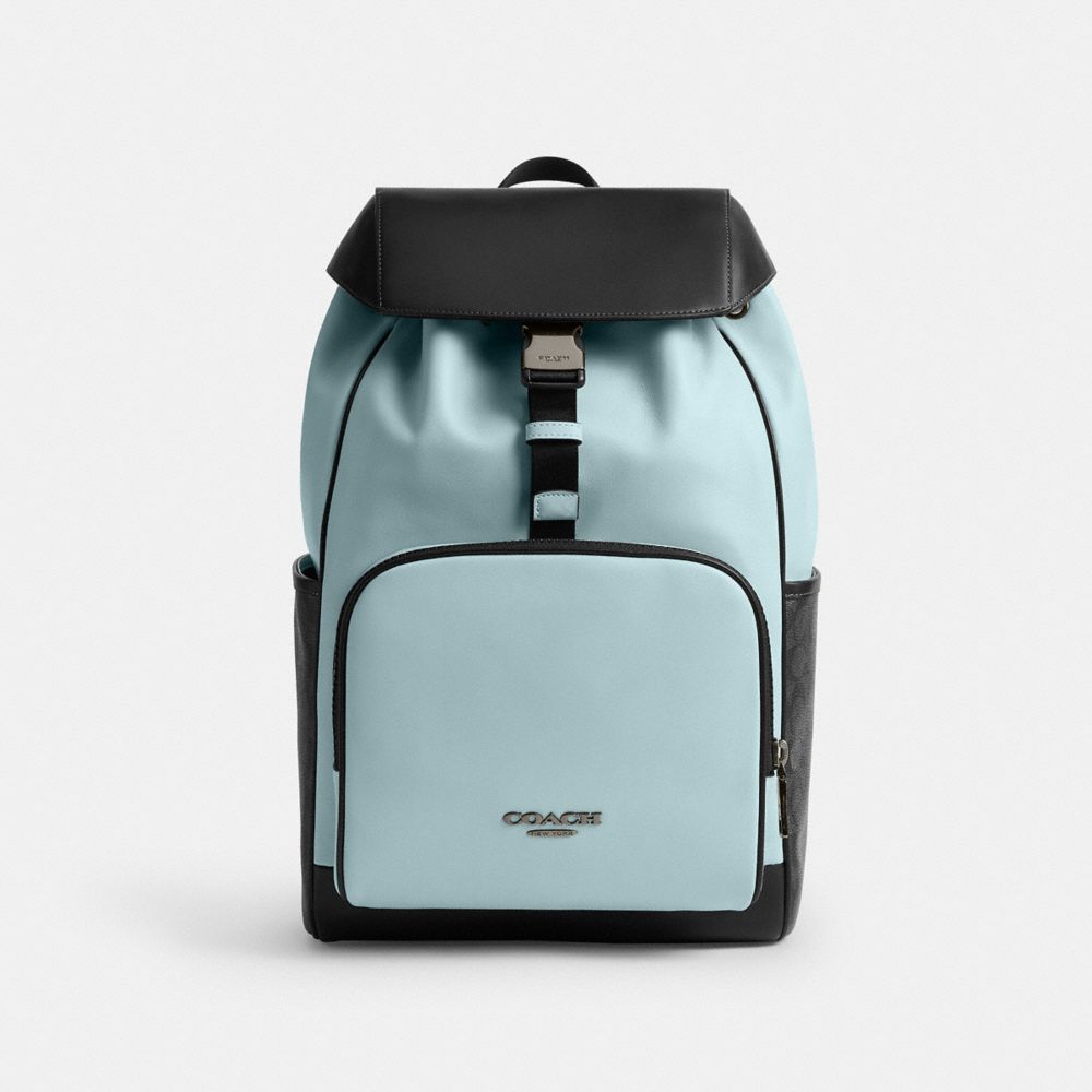 Racer Backpack In Colorblock Signature Canvas - CAJ73 - Qb/Light Blue Multi