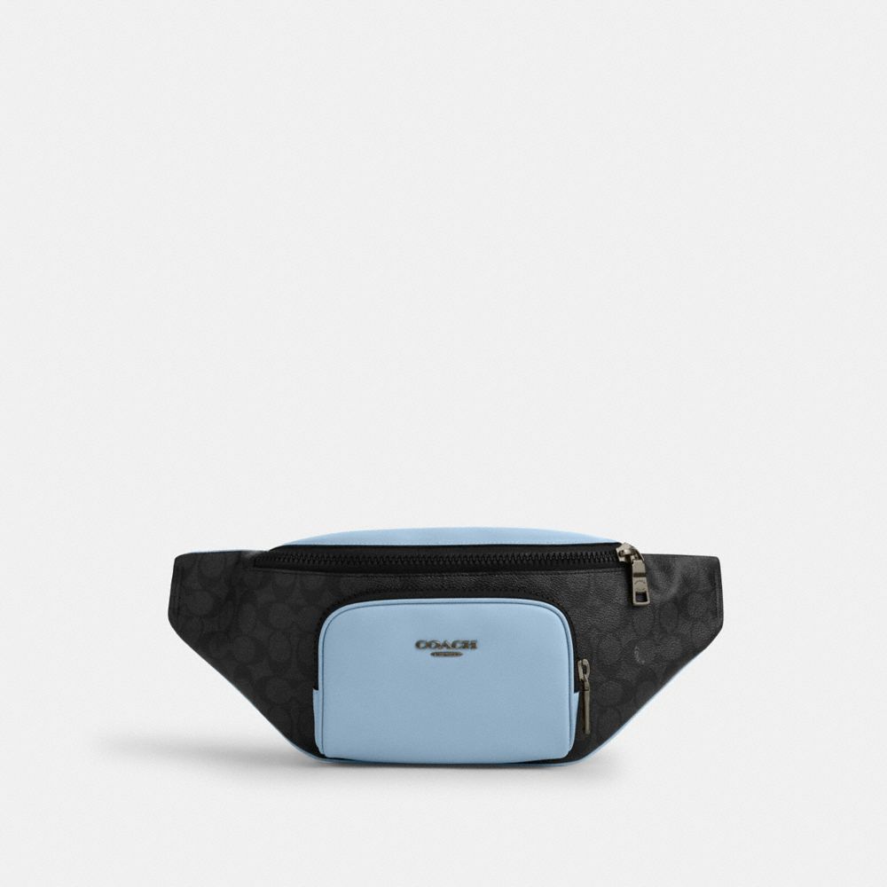 Racer Belt Bag In Colorblock Signature Canvas - CAJ77 - Qb/Light Blue Multi
