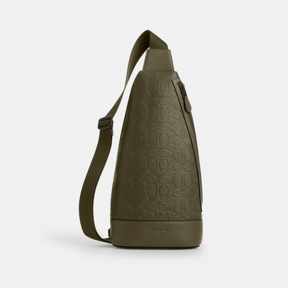Dominic Sling Pack In Signature Leather - CAJ85 - Black Copper/Olive Drab