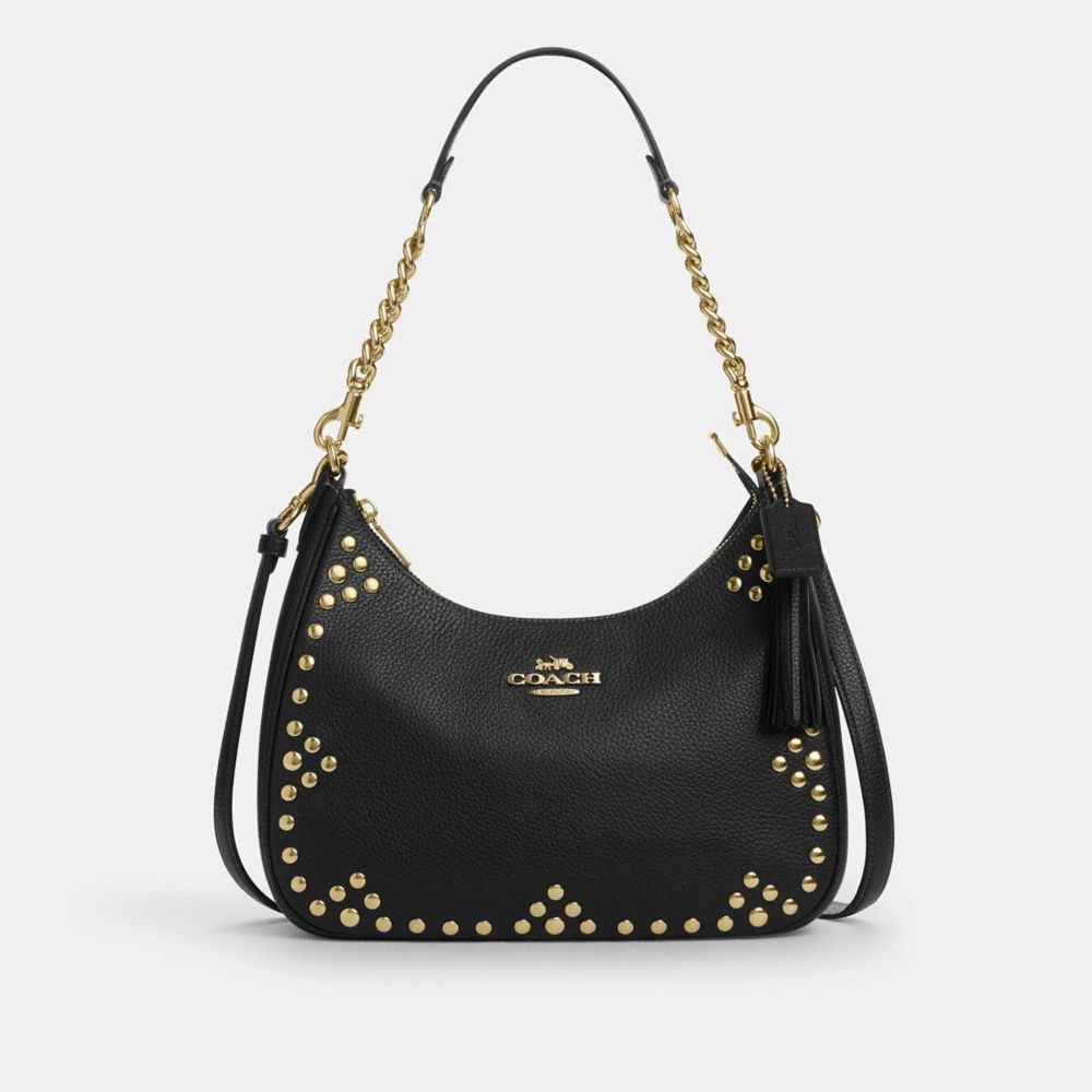 COACH CAK02 Teri Hobo Bag With Rivets GOLD/BLACK