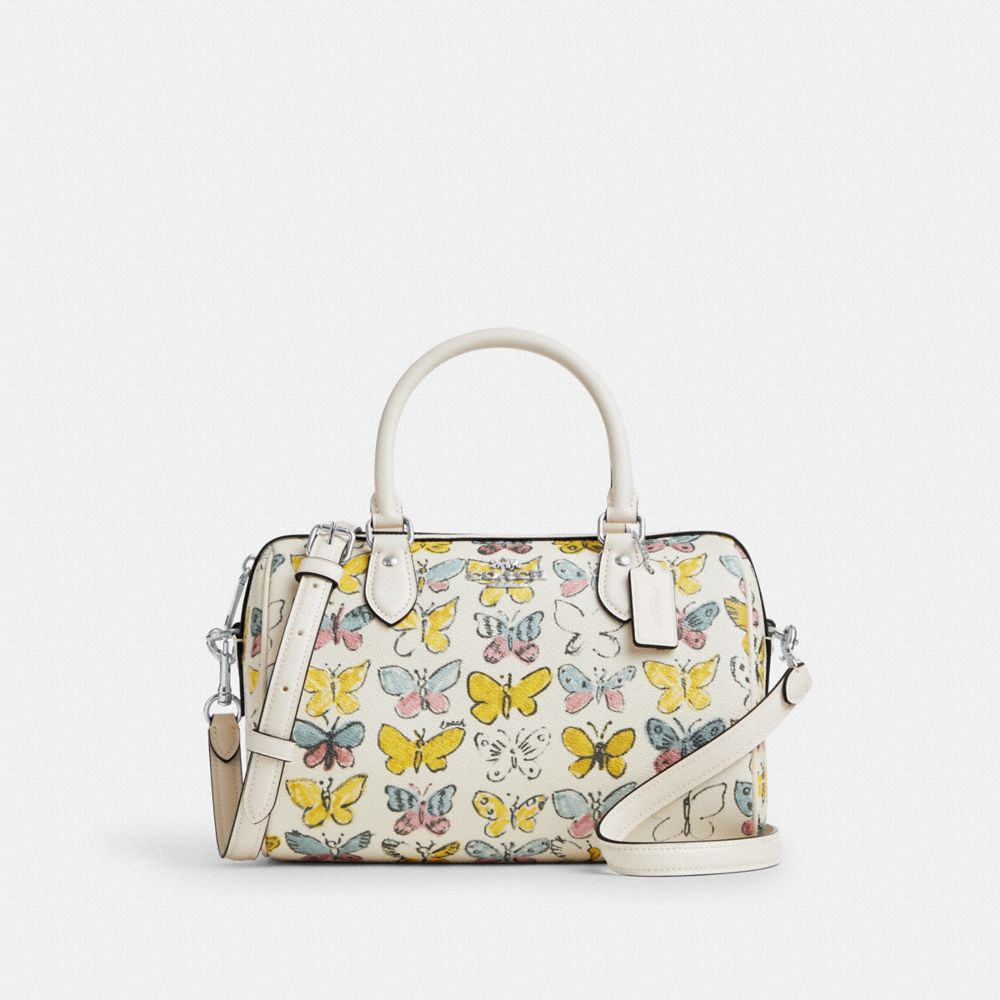 COACH CAK07 Rowan Satchel Bag With Butterfly Print SILVER/CHALK MULTI