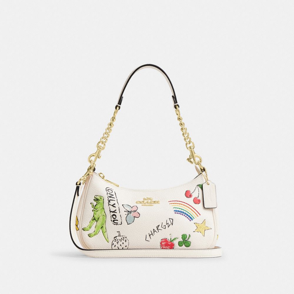 COACH CAK17 Teri Shoulder Bag With Sketch Print GOLD/CHALK MULTI