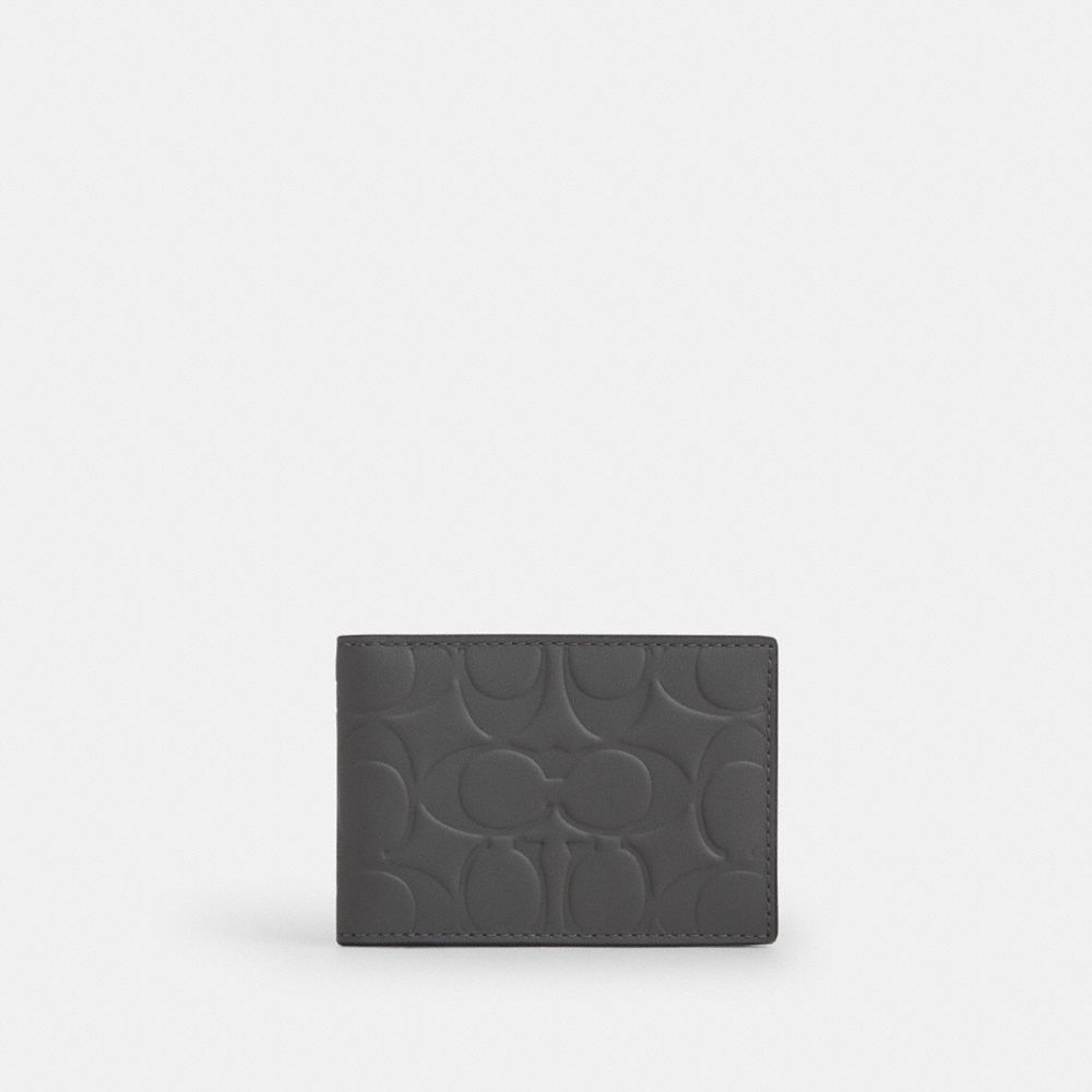 Compact Billfold Wallet In Signature Leather - CAK34 - Charcoal