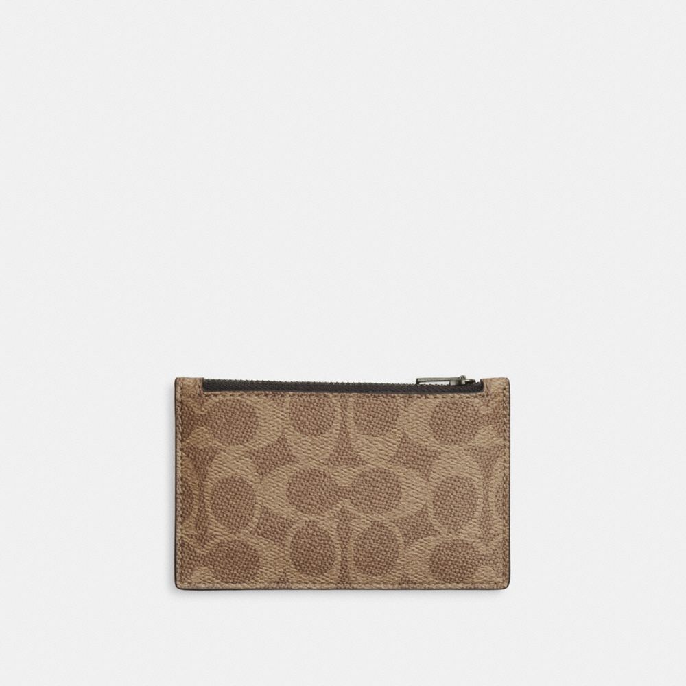 COACH CAK41 Zip Card Case In Colorblock Signature Canvas GUNMETAL/IVORY MULTI