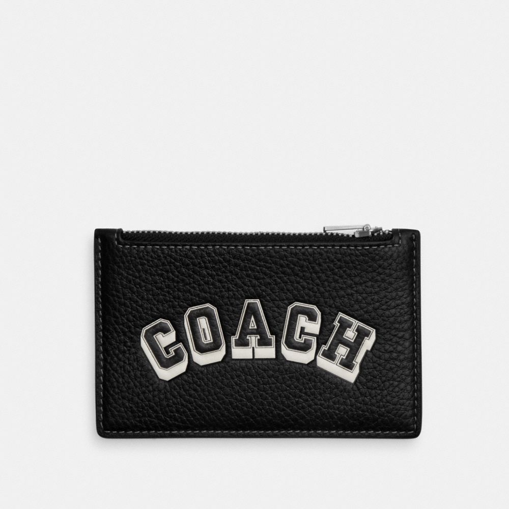 Zip Card Case With Varsity Motif - CAK43 - Black/Chalk