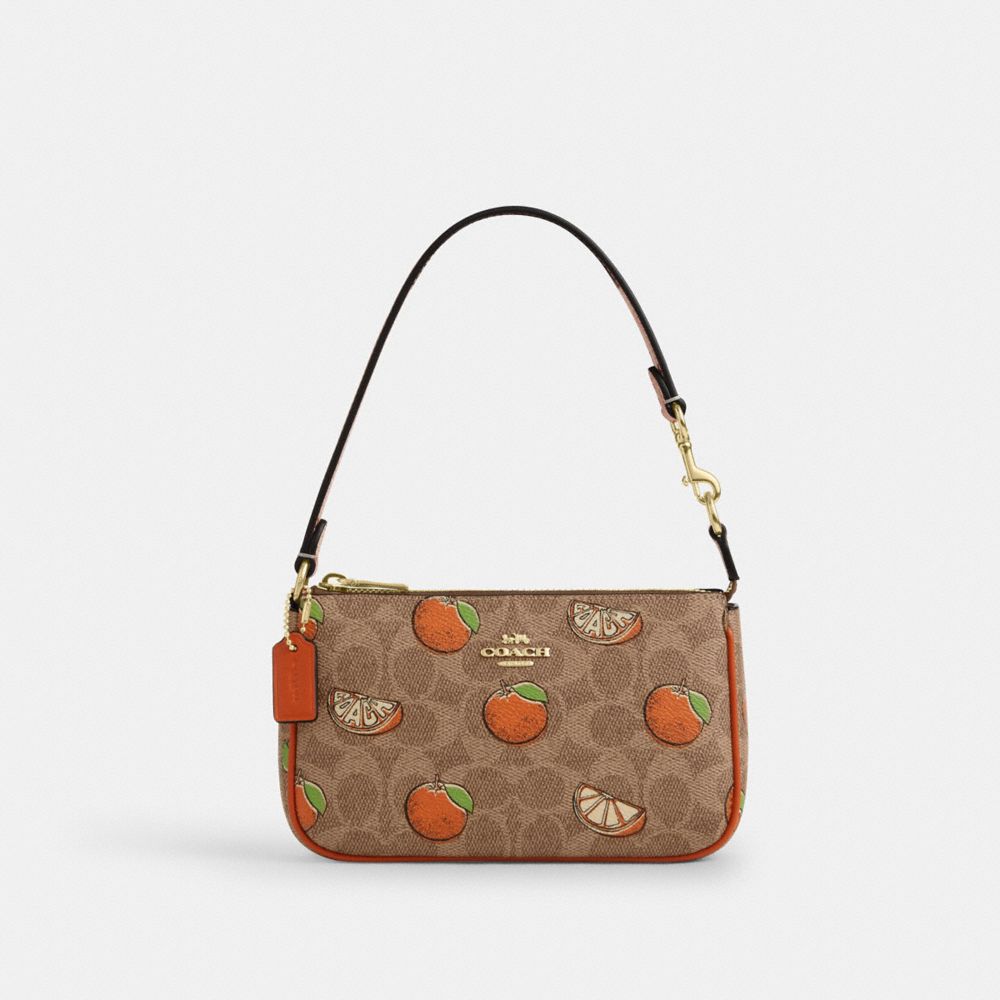 COACH CAL27 Nolita 19 In Signature Canvas With Orange Print GOLD/TAN MULTI