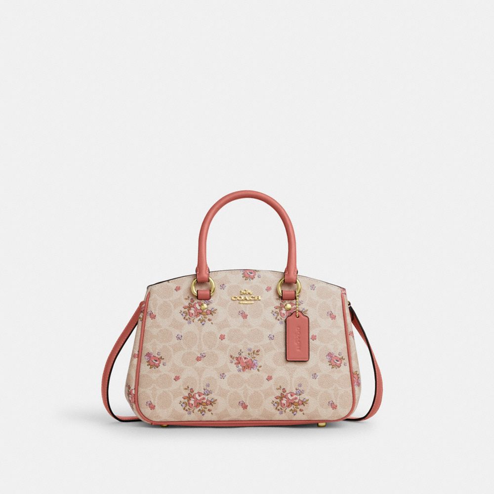 Savannah Small Carryall Bag In Signature Canvas With Floral Print - CAL35 - Gold/Sand Multi