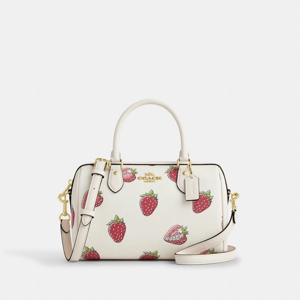 Rowan Satchel Bag With Strawberry Print - CAL63 - Gold/Chalk Multi