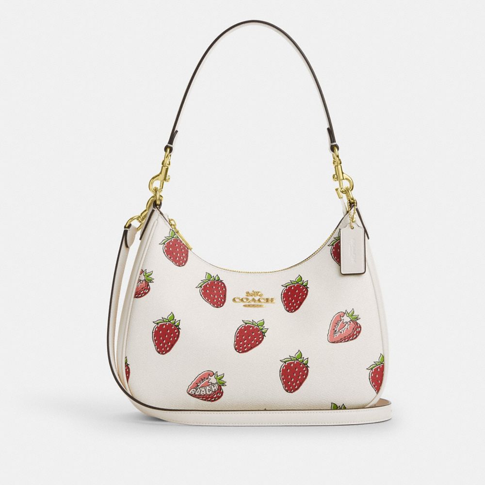 Teri Hobo Bag With Strawberry Print - CAL67 - Gold/Chalk Multi