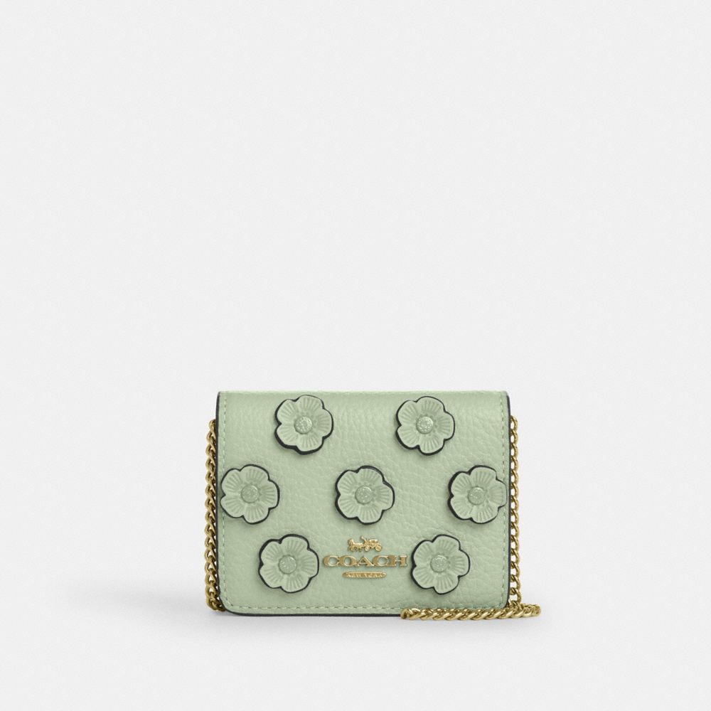 COACH CAL71 Mini Wallet On A Chain With Floral Applique IM/LIGHT PISTACHIO