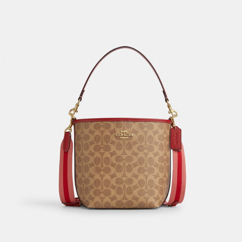 City Bucket Bag In Signature Canvas - CAL85 - Gold/Tan Multi