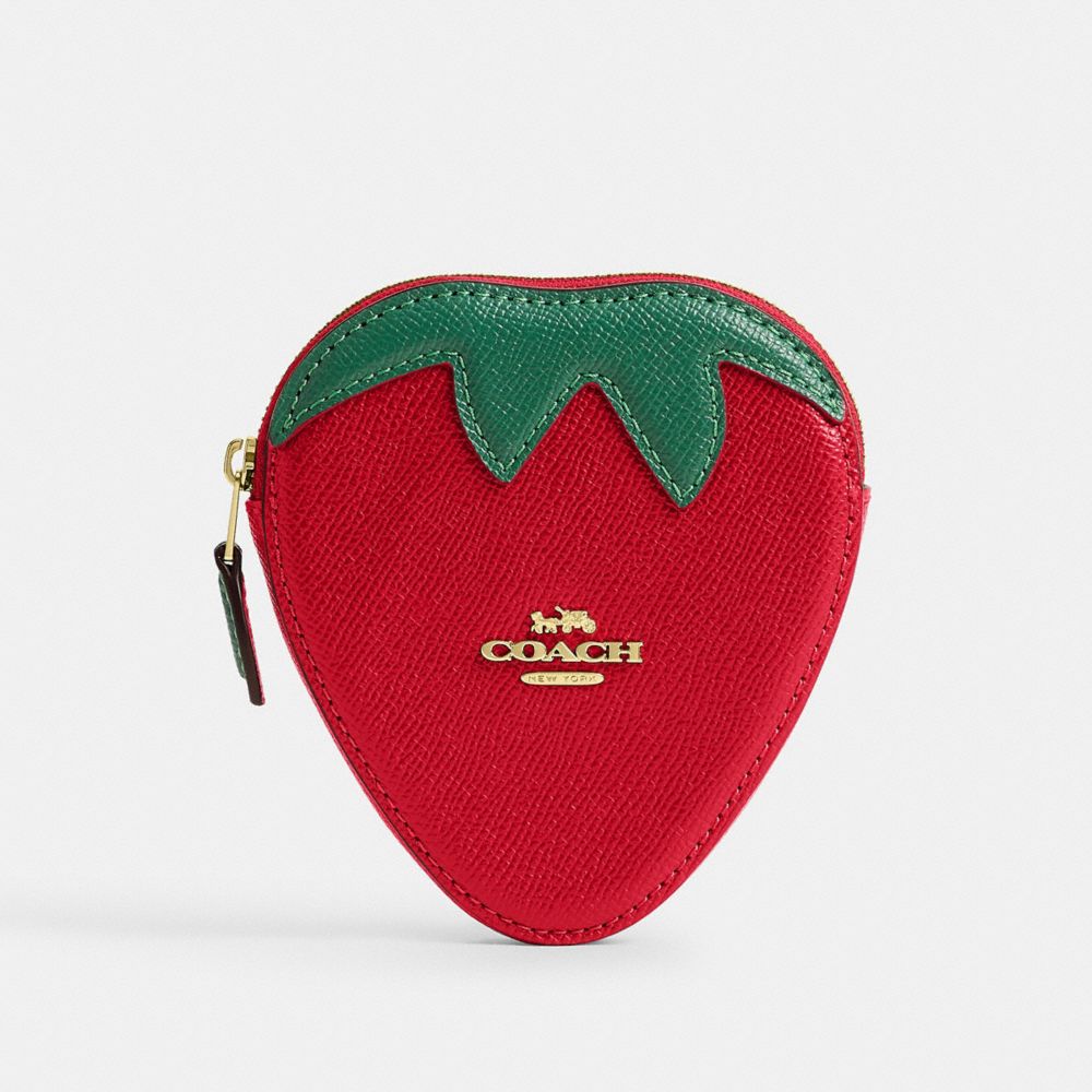 COACH CAN28 Strawberry Coin Case GOLD/BOLD RED