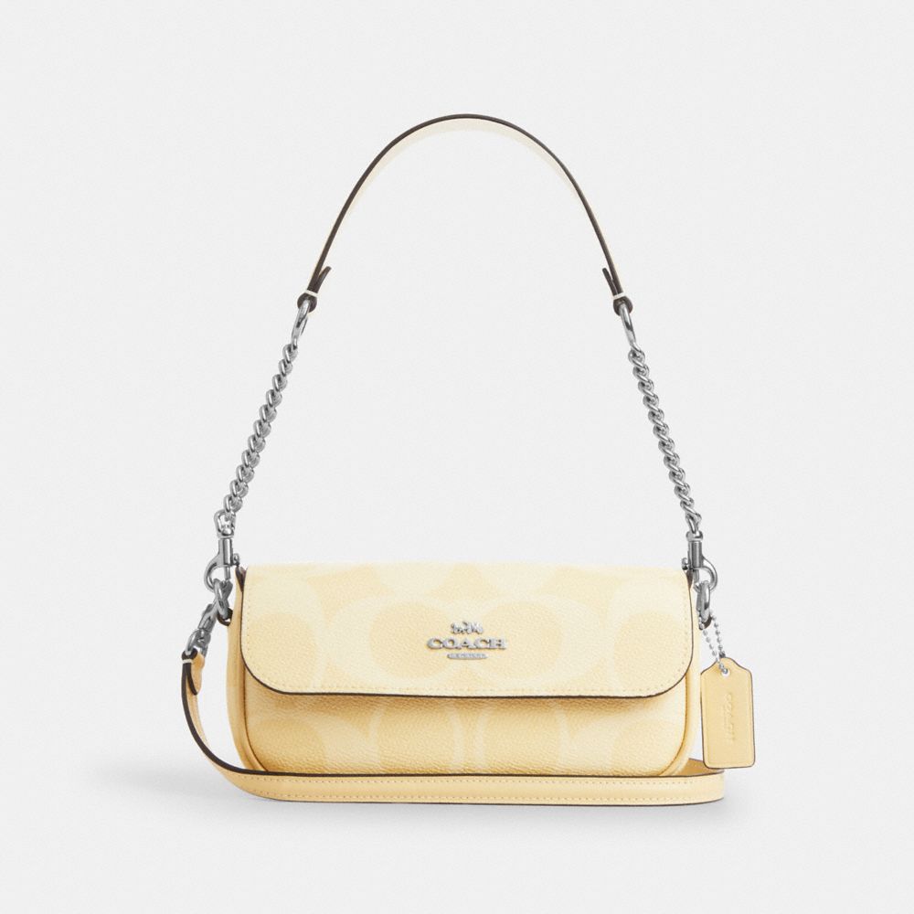 Hailey Flap Bag In Signature Canvas - CAN70 - Silver/Hay