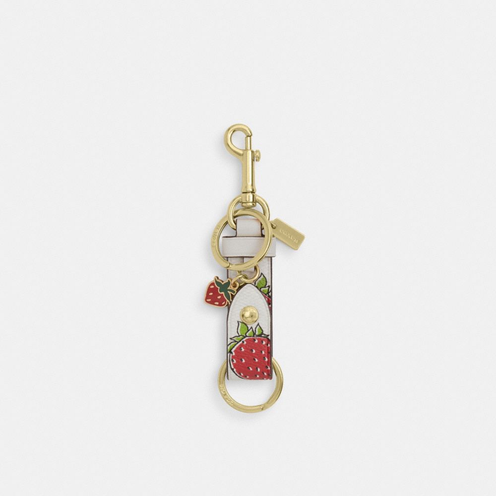 COACH CAO45 Trigger Snap Bag Charm With Strawberry Print GOLD/CHALK MULTI