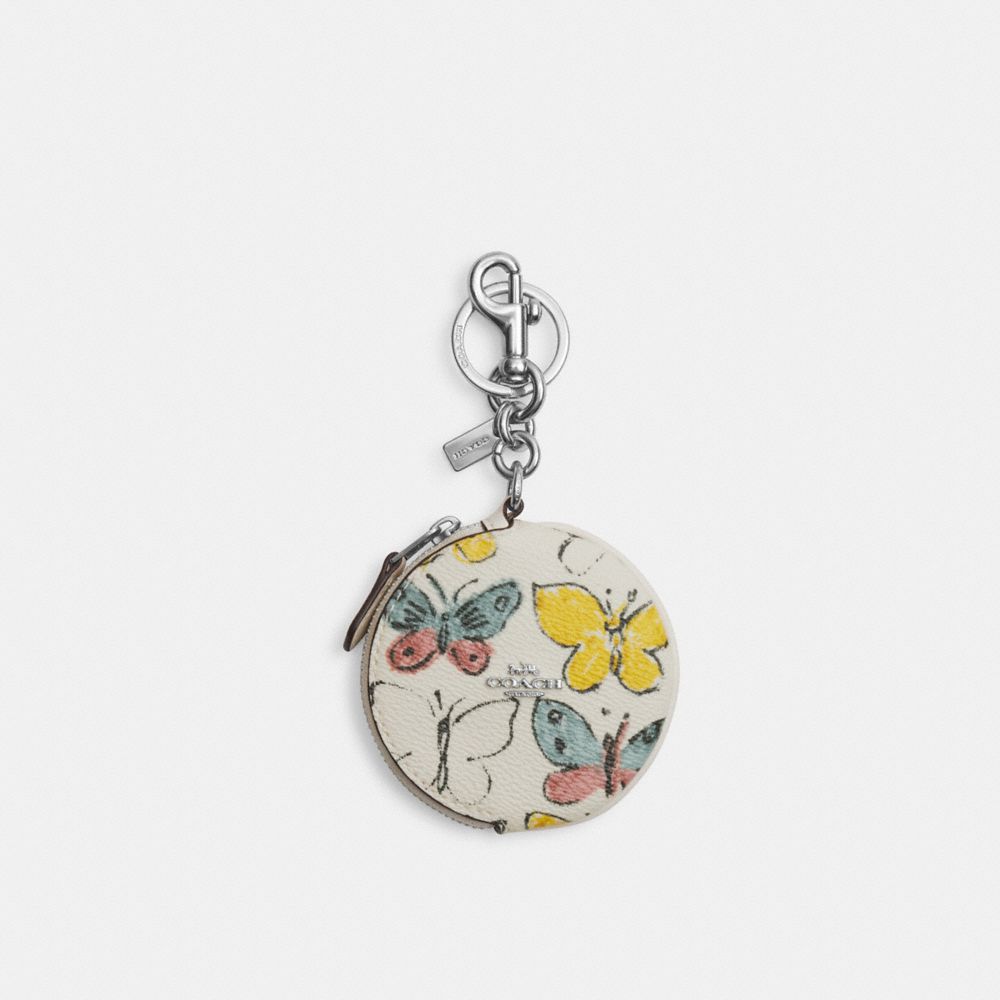 COACH CAO48 Circular Coin Pouch With Butterfly Print SILVER/CHALK MULTI