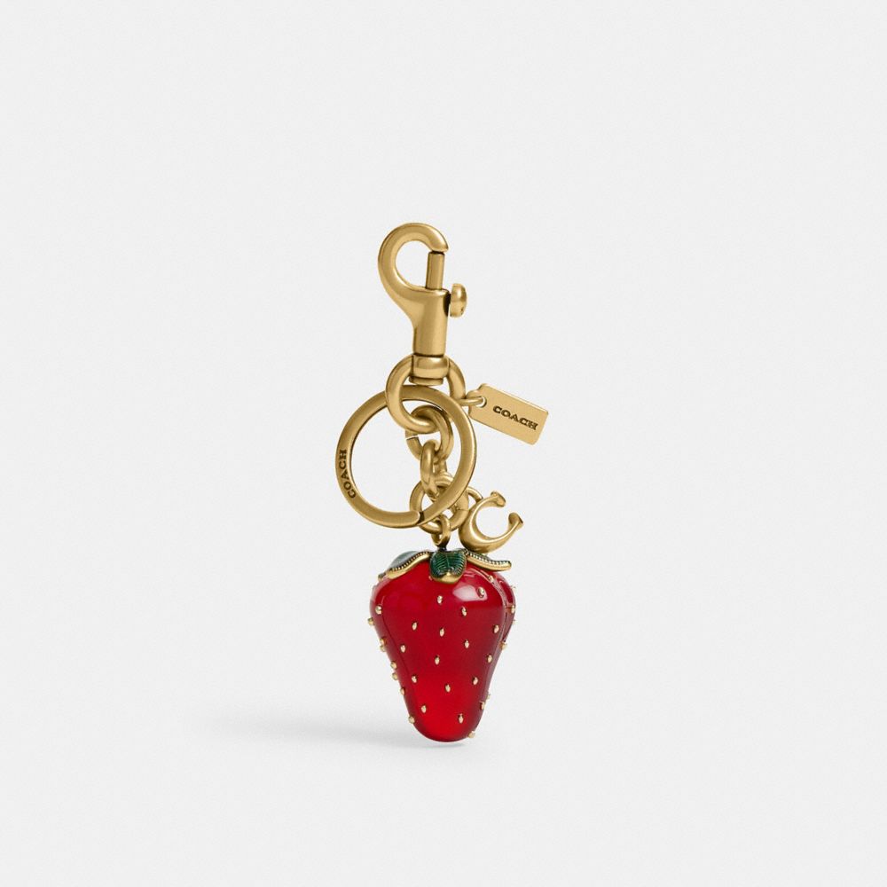 COACH&reg;,Strawberry Bag Charm,Bag Charm,Metal Material,Resin,3D Embellishment,Logo,Metal,Pendant,Key Ring,Gold Metal,Red,Front View