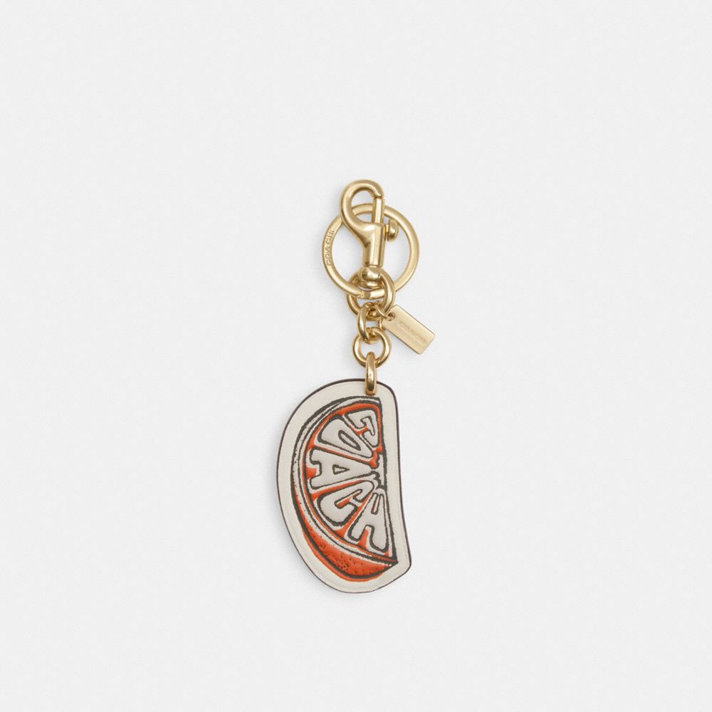 COACH CAO54 Orange Bag Charm GOLD/CHALK MULTI