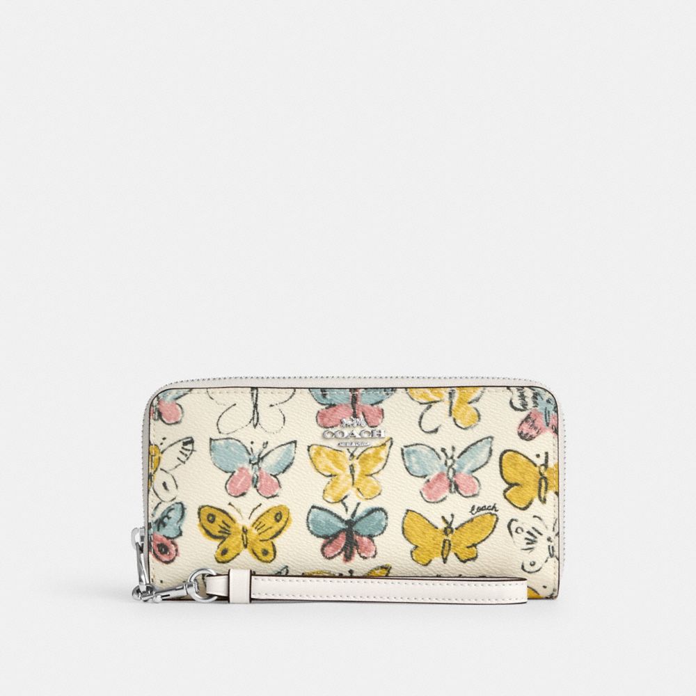 Long Zip Around Wallet With Butterfly Print - CAO82 - Silver/Chalk Multi