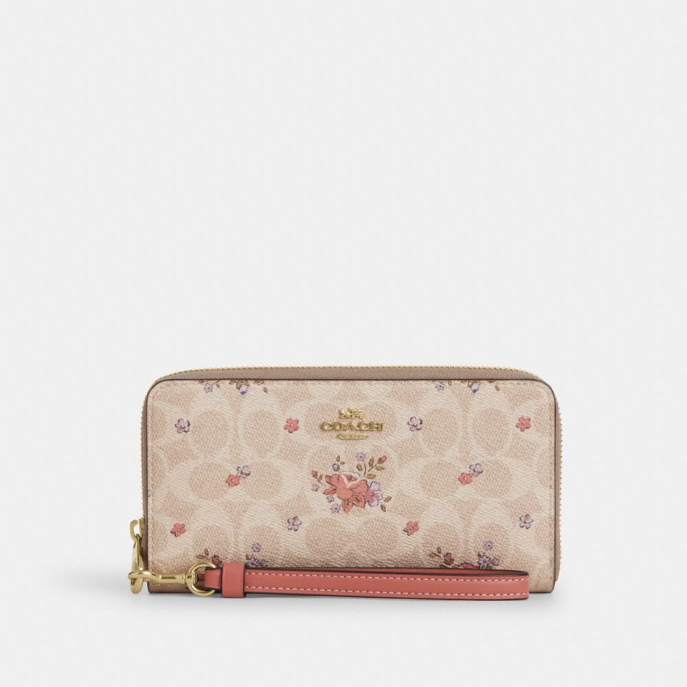 Long Zip Around Wallet In Signature Canvas With Floral Print - CAO88 - Gold/Sand Multi