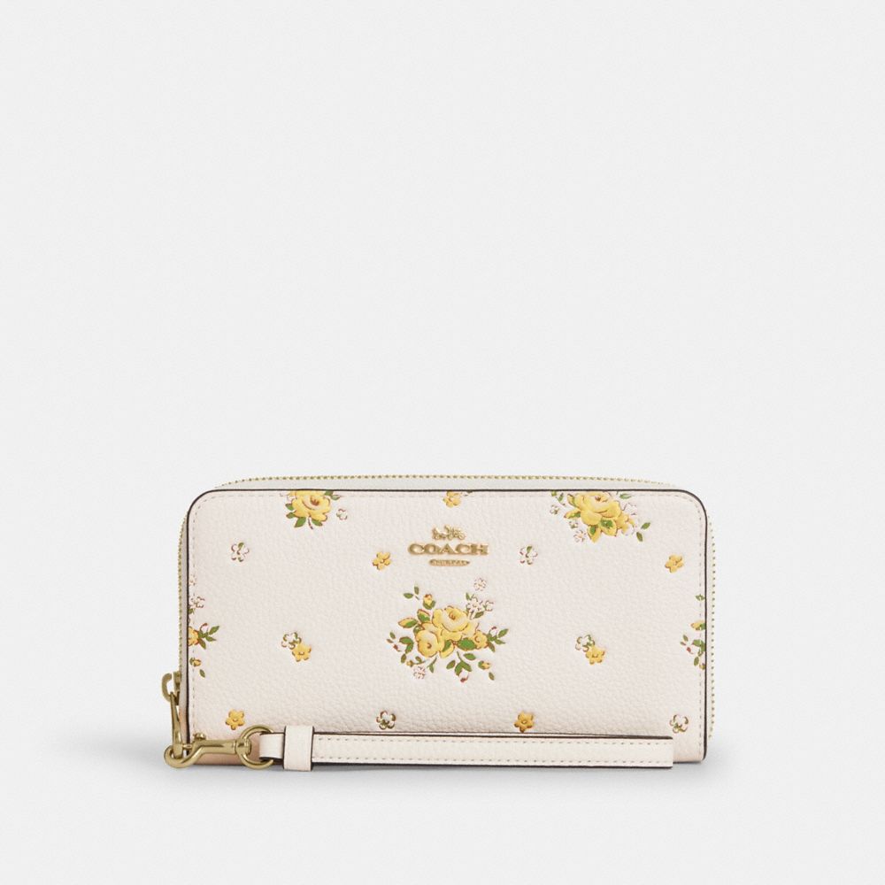 COACH CAO89 Long Zip Around Wallet With Floral Print GOLD/CHALK MULTI