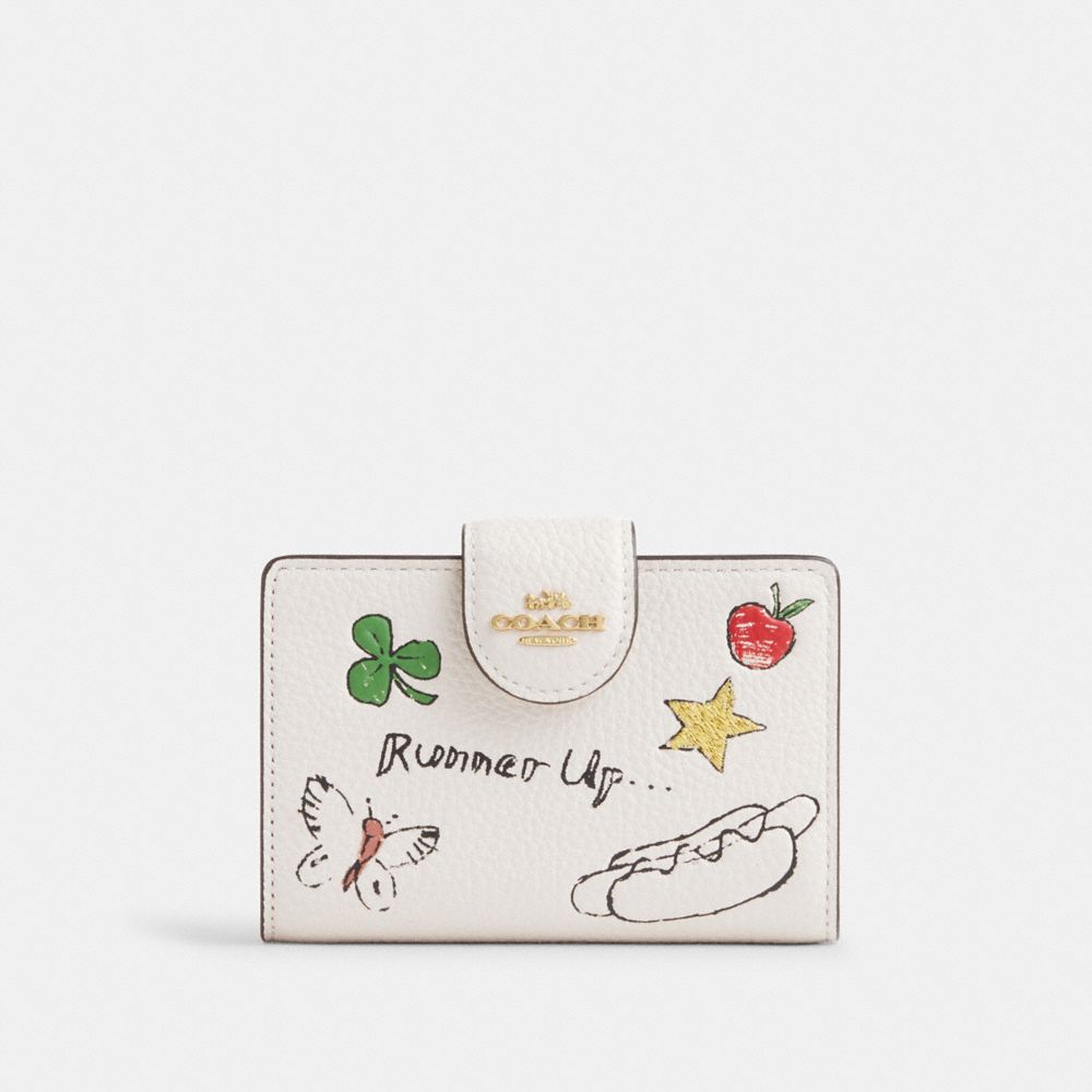 Medium Corner Zip Wallet With Sketch Print - CAO94 - Gold/Chalk Multi