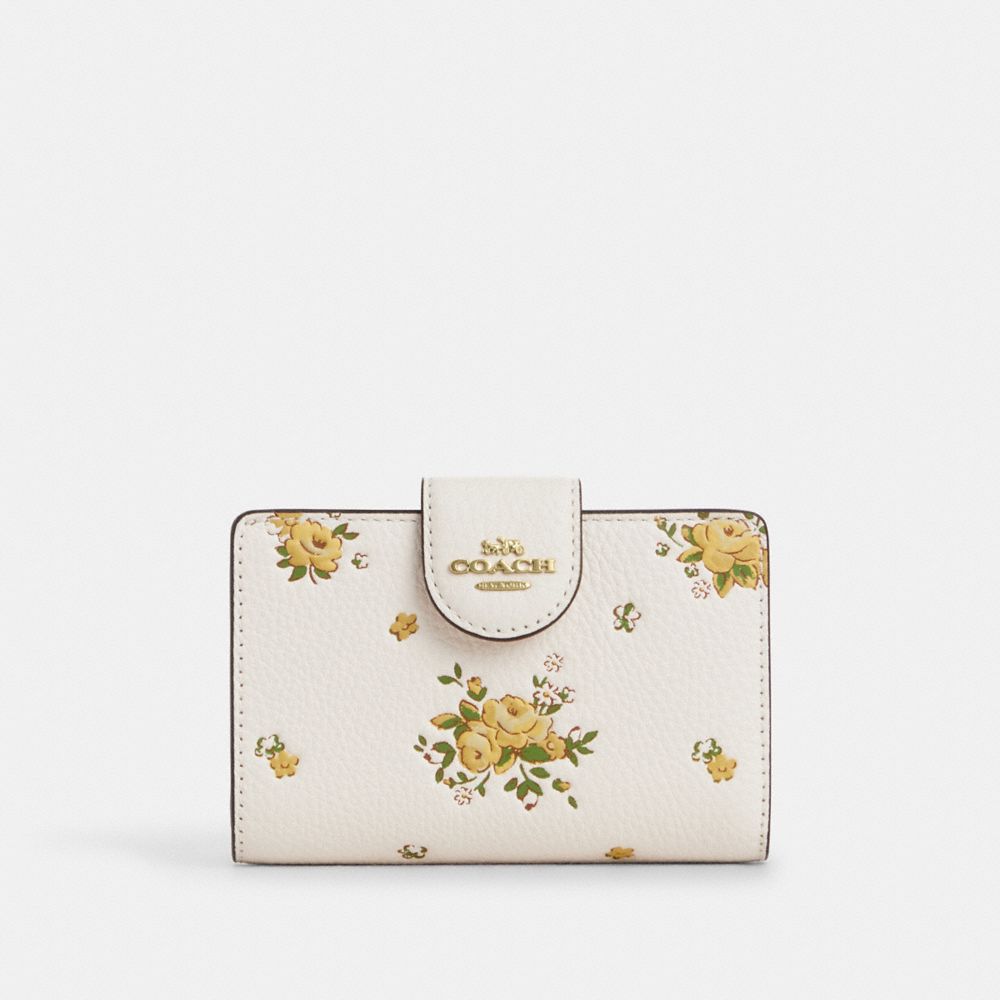 Medium Corner Zip Wallet With Floral Print - CAP00 - Gold/Chalk Multi