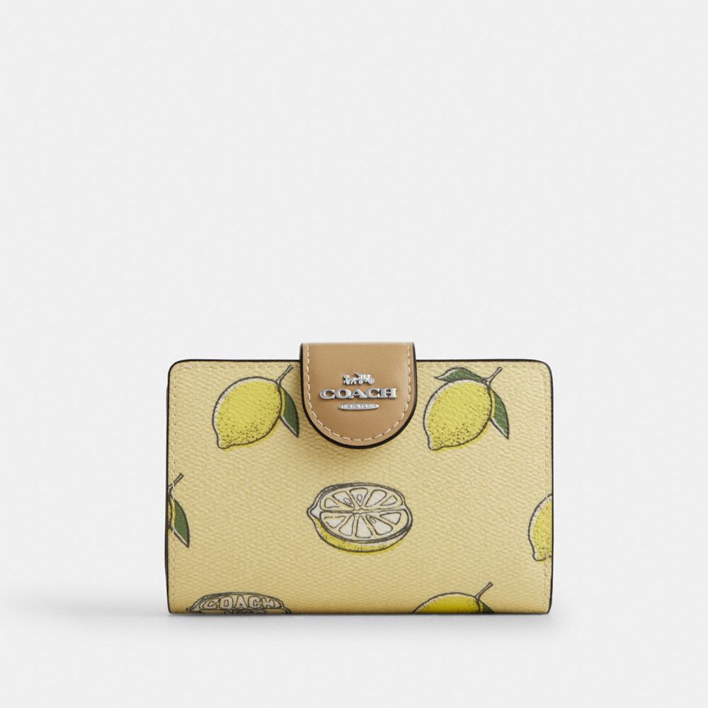 COACH CAP02 Medium Corner Zip Wallet With Lemon Print SV/GARDEN GLADE MULTI