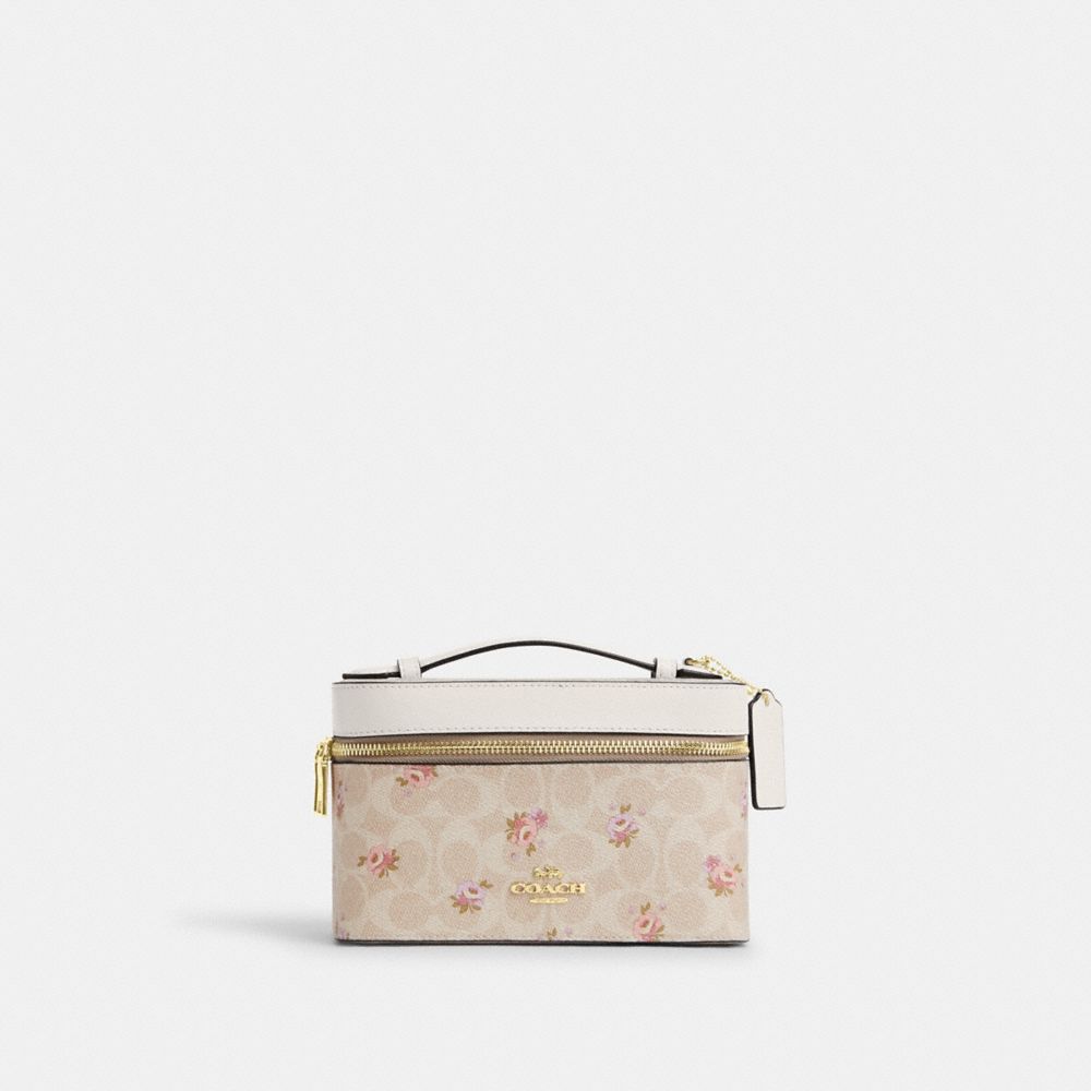 COACH CAP14 Cosmetic Case In Signature Canvas With Floral Print GOLD/SAND MULTI