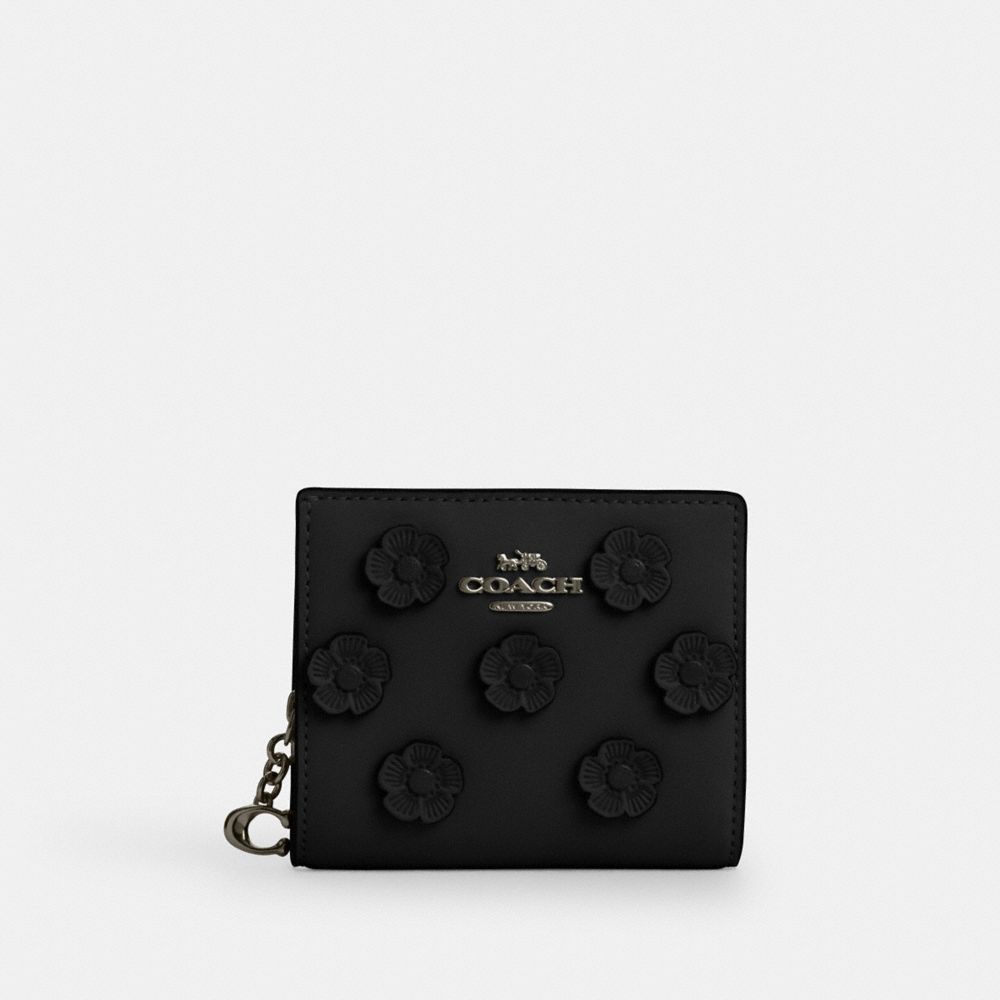 Snap Wallet With Floral Applique - CAP16 - Gunmetal/Black