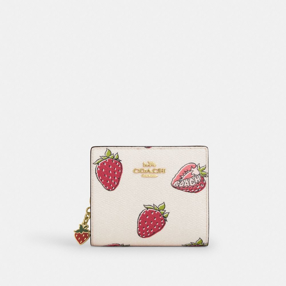 COACH CAP18 Snap Wallet With Strawberry Print GOLD/CHALK MULTI