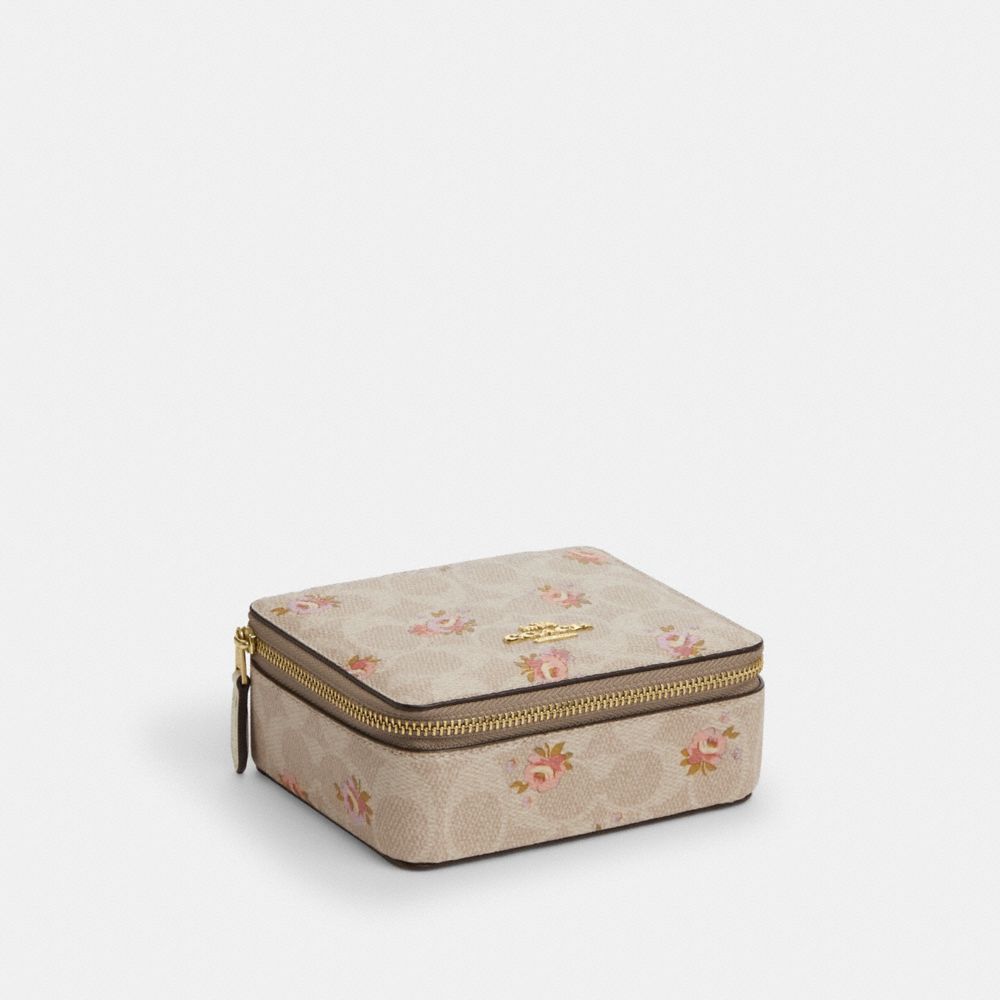 COACH CAP66 Large Jewelry Box In Signature Canvas With Floral Print GOLD/SAND MULTI