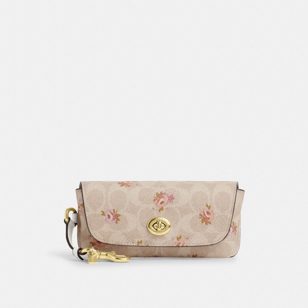 COACH CAP68 Sunglass Case In Signature Canvas With Floral Print GOLD/SAND MULTI
