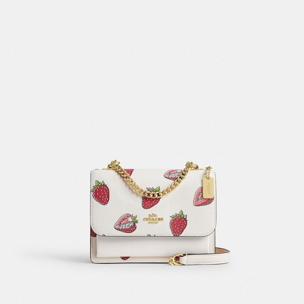 Mini Klare Crossbody Bag With Strawberry Print - CAP94 - Gold/Chalk Multi