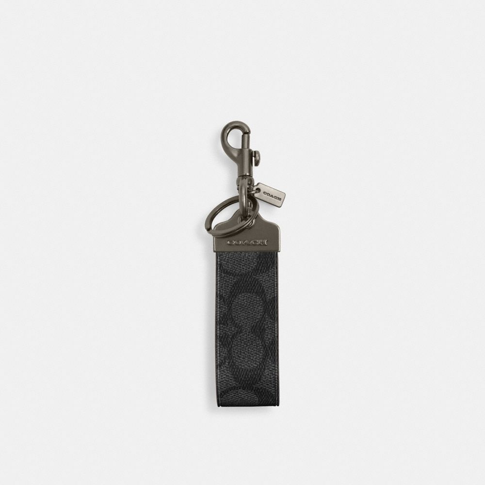 COACH CAQ07 Loop Key Fob In Signature Canvas GUNMETAL/CHARCOAL