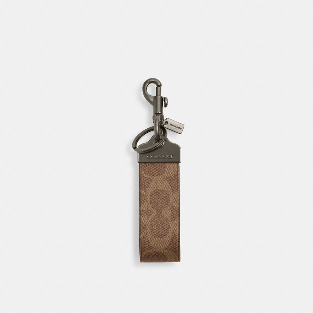 COACH CAQ07 Loop Key Fob In Signature Canvas GUNMETAL/TAN