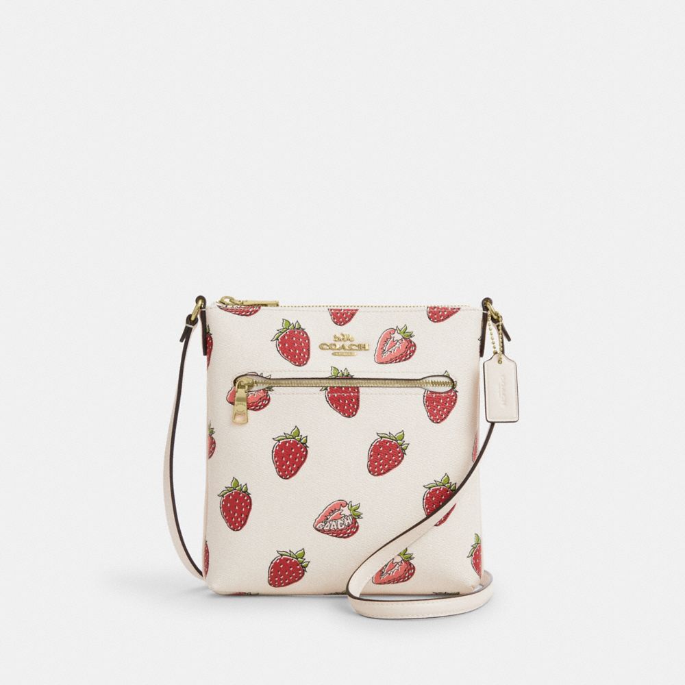 Mini Rowan File Bag With Strawberry Print - CAQ09 - Gold/Chalk Multi