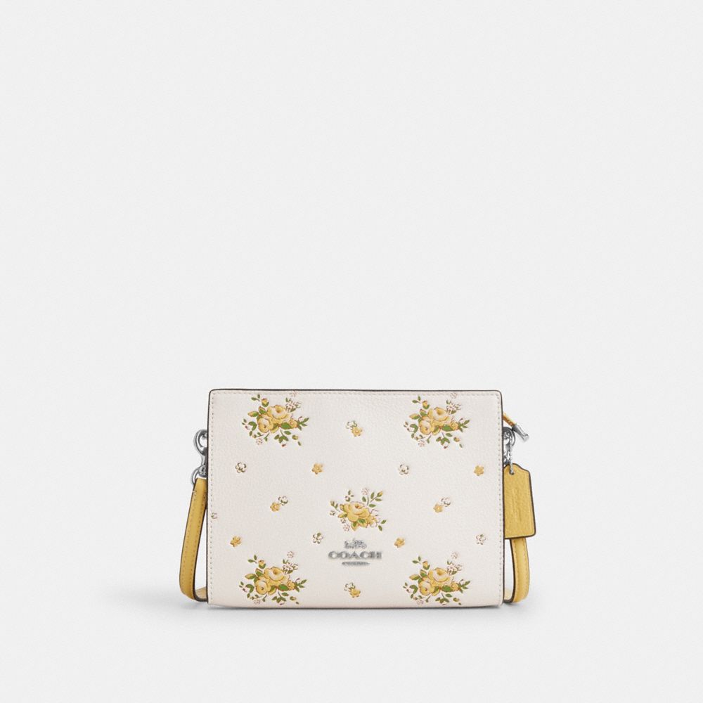 Slim Crossbody Bag With Floral Print - CAQ27 - Silver/Chalk Multi
