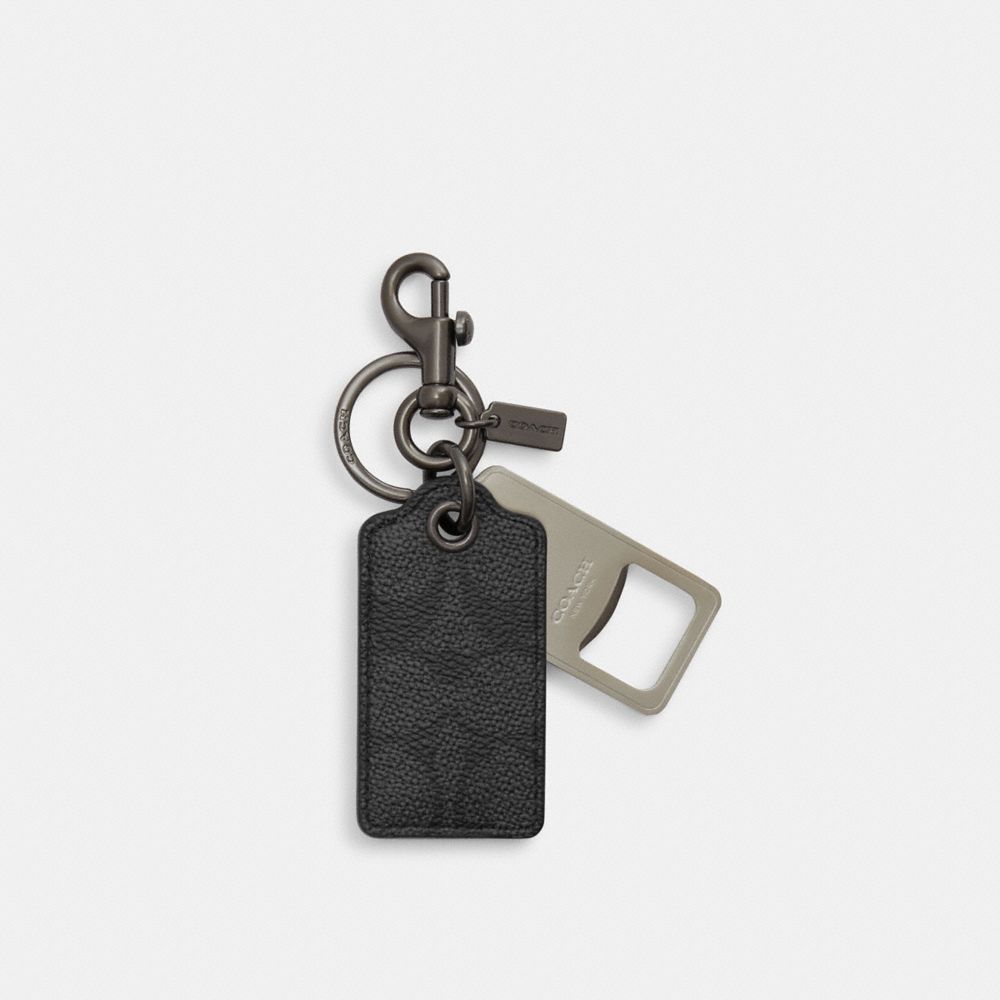COACH CAQ49 Bottle Opener Key Fob In Signature Canvas GUNMETAL/CHARCOAL