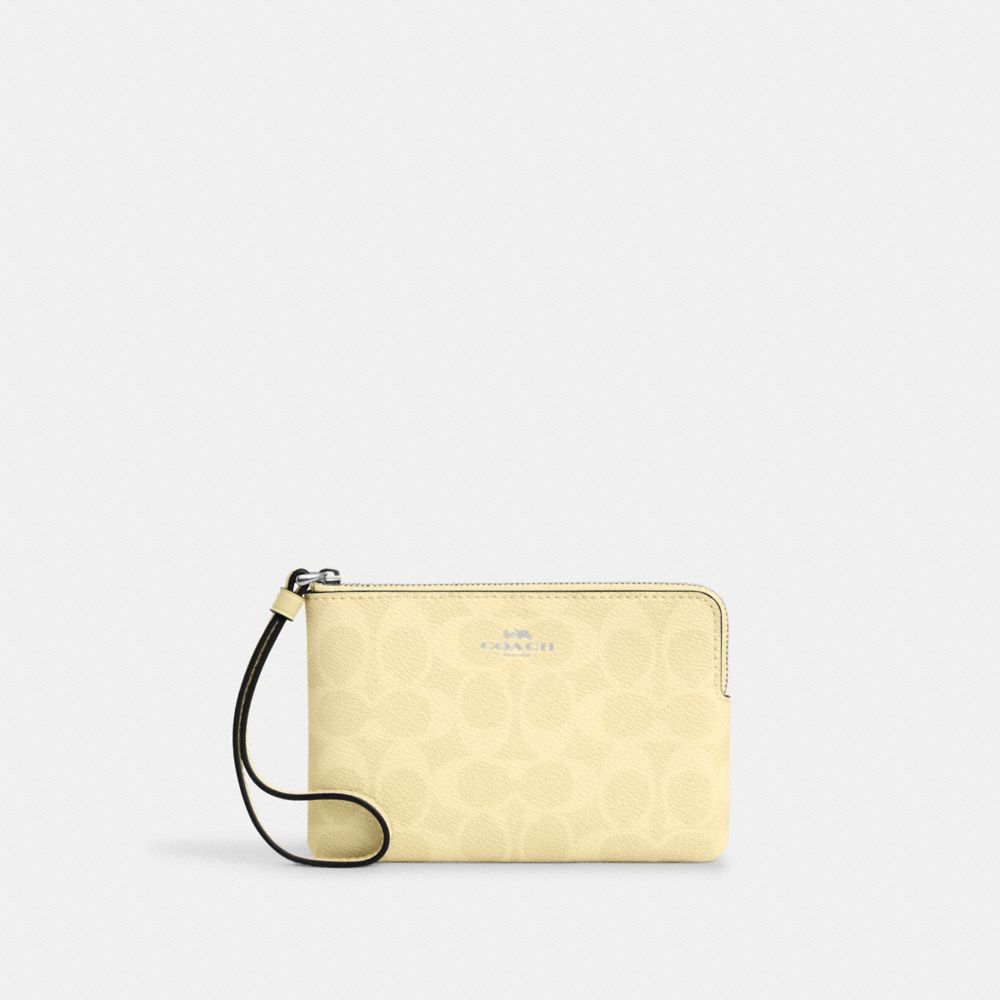 Corner Zip Wristlet In Signature Canvas - CAQ75 - Silver/Hay
