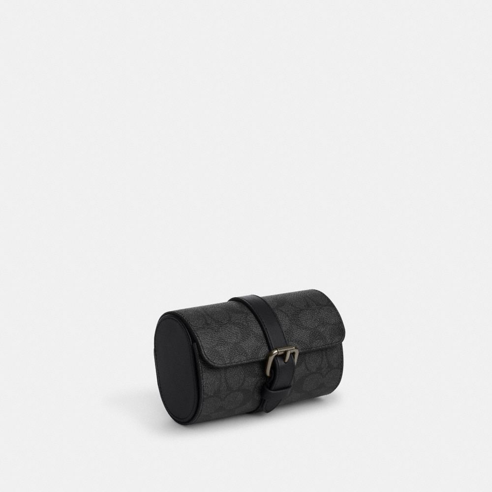 Watch Case In Signature Canvas - CAQ80 - Gunmetal/Charcoal/Black